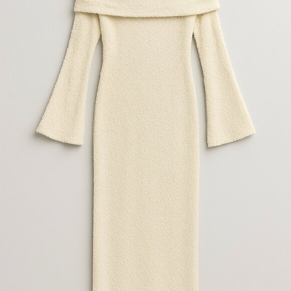 Off-Shoulder Textured Knit Maxi Cover-Up Dress — Cream — L - Picture 2 of 5